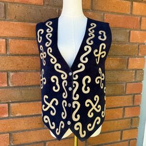 Western Gothic Suede Vest Embroidered Whimsigoth Braided | Navy | Size Medium